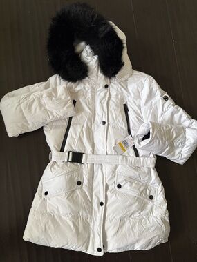 Michael Kors White Puffer Jacket with Black Trim